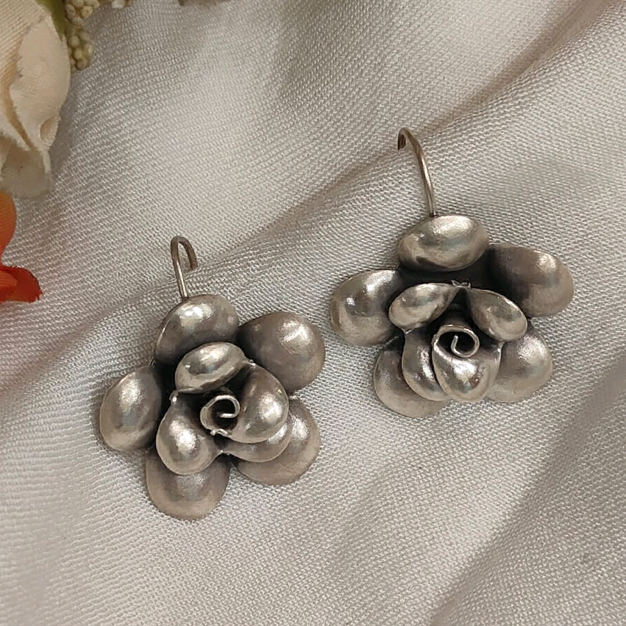 Silver Flower Hoops